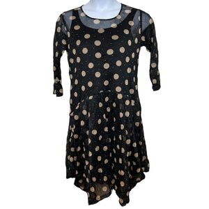 Lisa Bayne black mesh polka dot 2 layer dress size medium artsy retro